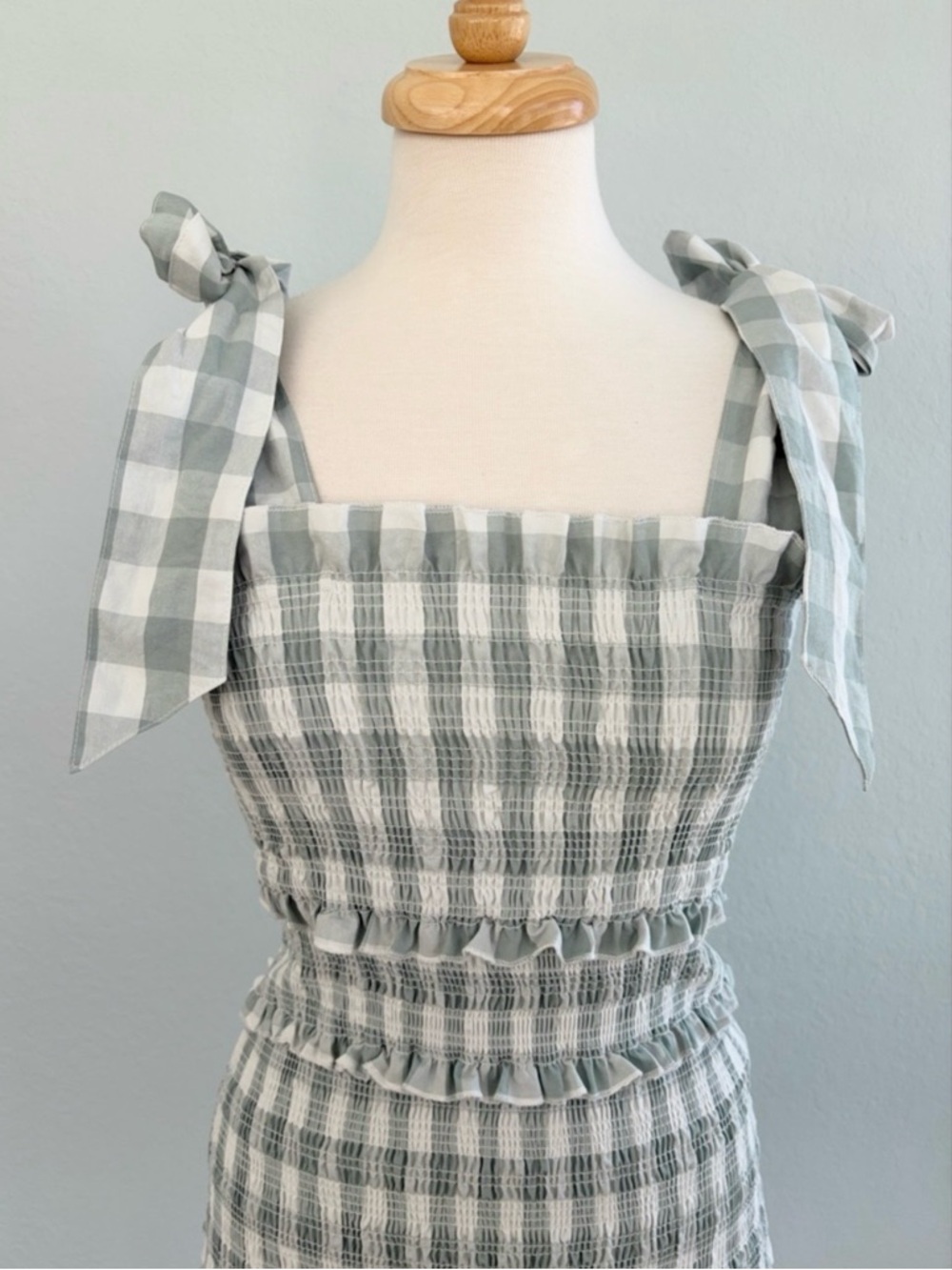 MABLE Allison Smocked Sage Gingham Check Mini Dress - Picture 5 of 14